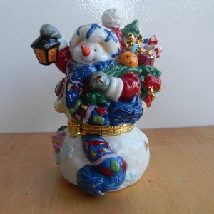 Traditions Porcelain Snowman Trinket Box